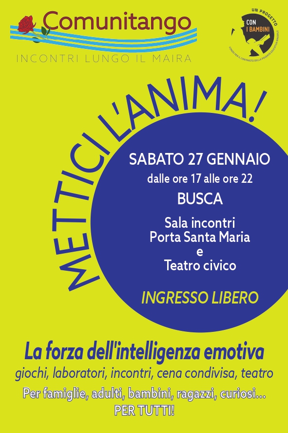 Sabato 27 gennaio Mettici l'anima: giochi, apericena, teatro dalle ore 12 alle 22